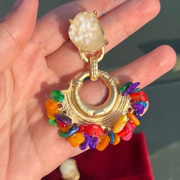 Multicolor Stone Drop Earrings - Picture 11 of 13